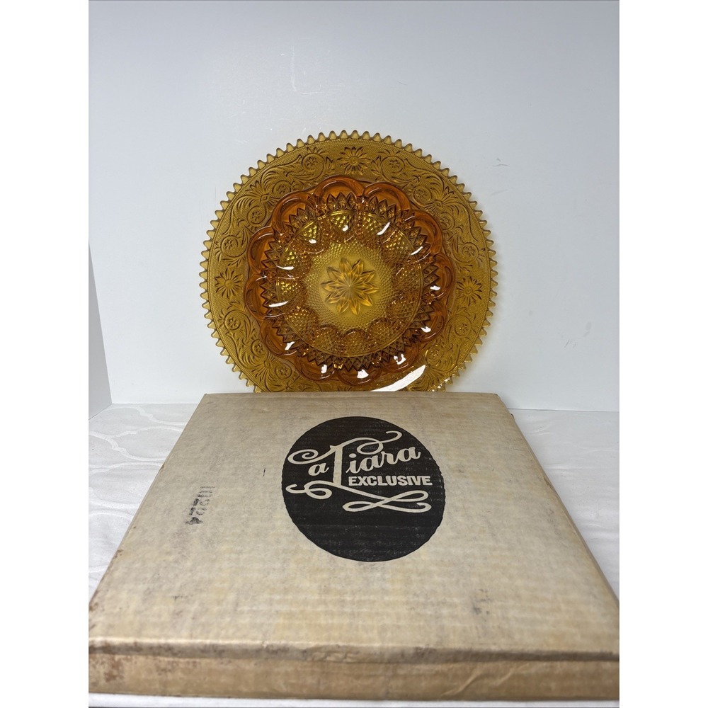 Tiara Indiana Amber Glass Serving Deviled Egg Thanksgiving Holiday Plate Platter